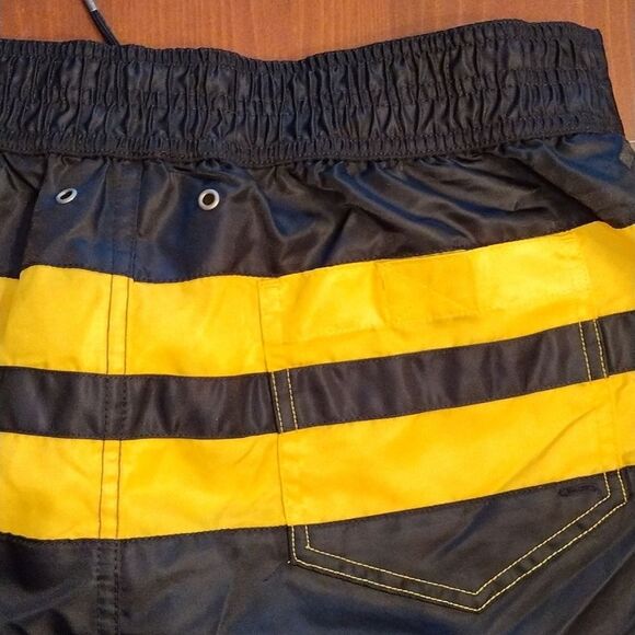 VTG Polo Ralph Lauren Swim Shorts, Size M, Stretch Waist, Black/Yellow, NWT Y2K - Picture 3 of 8